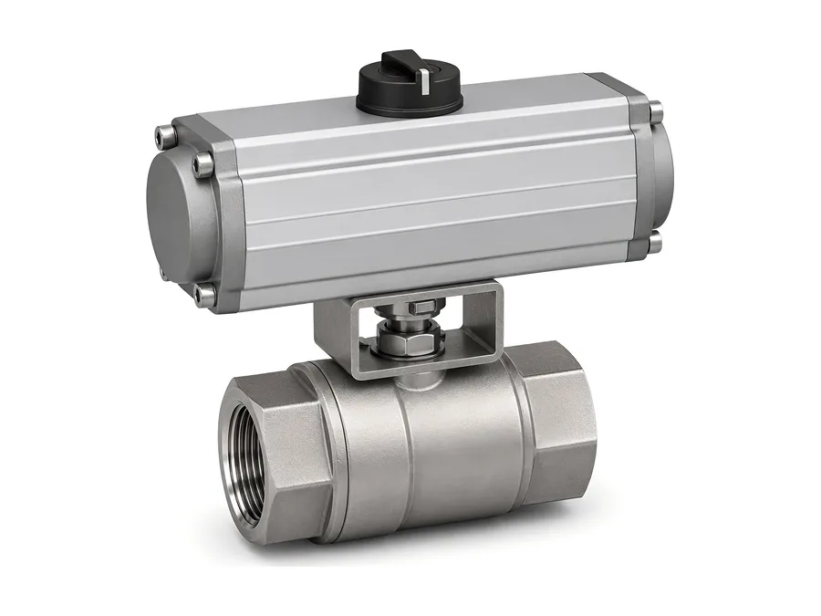 Actuated ball valve with screwed ends